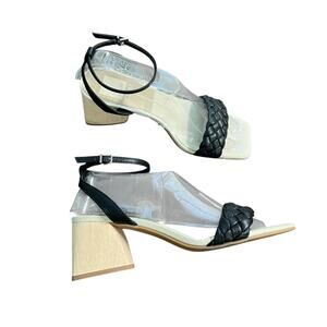 Dolce Vita Black Braided Sandal -Ankle Strap Wooden Geometric Heel Women's 7..5